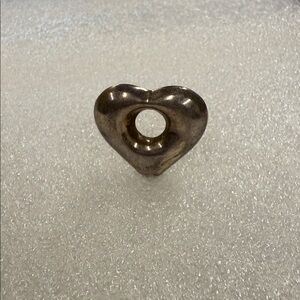 Sterling Silver Vintage Puffy Heart Slide Charm Spacer Bead or Pendant